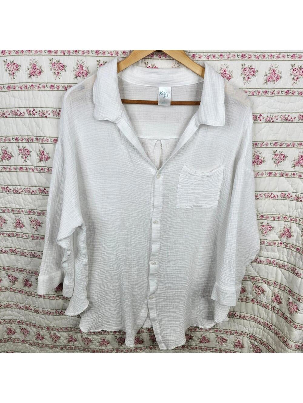Kona Sol White Lightweight Button-Up Casual Shirt XL